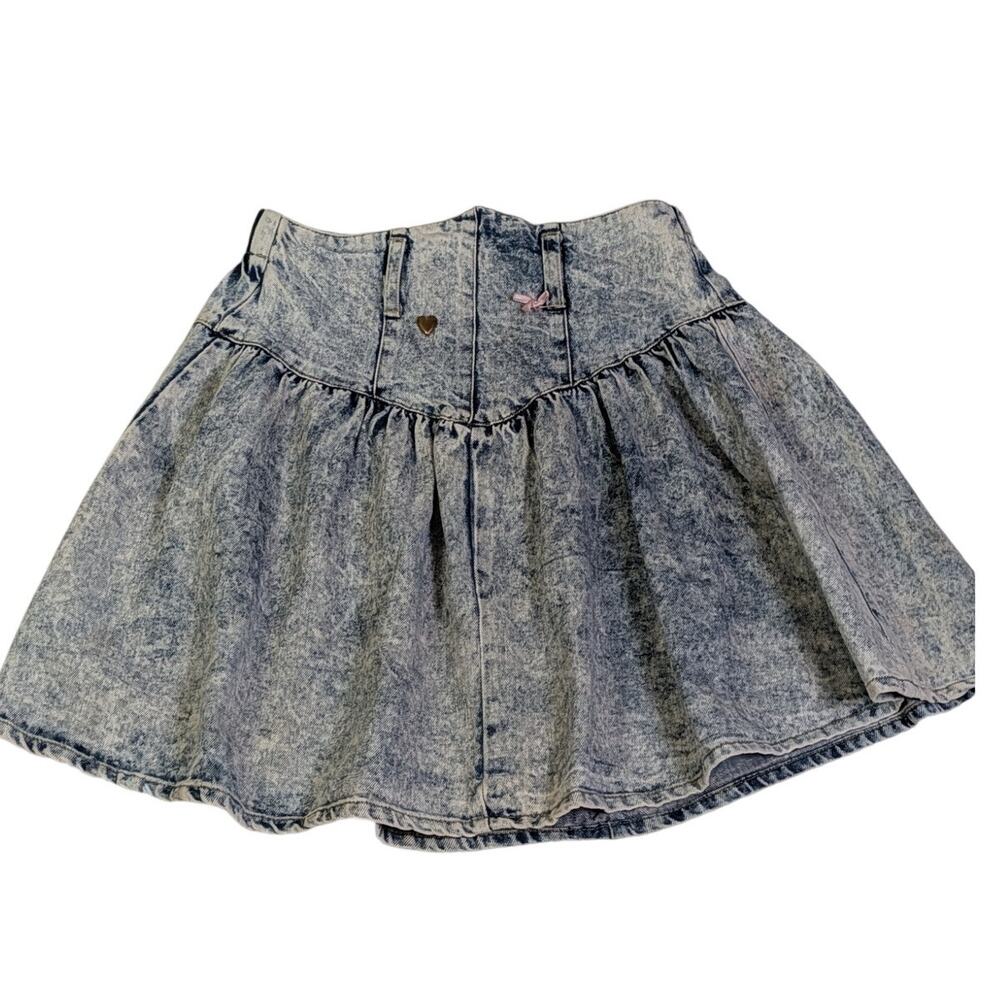 Vintage 80s Acid Wash Denim Skirt High Waist Full Skater XS